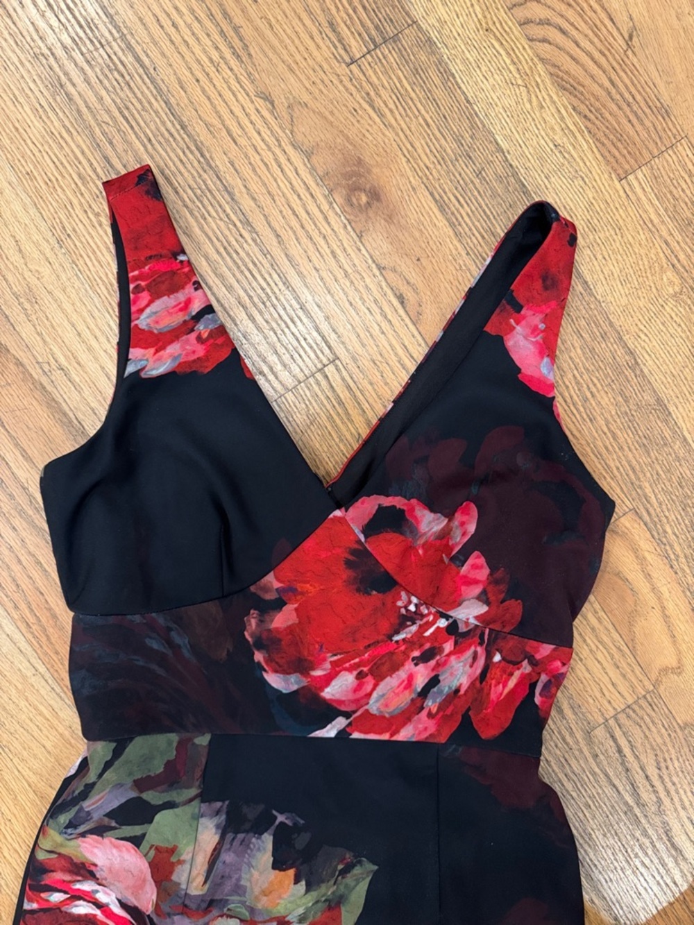 Trina Turk Black Midi Dress with Red Floral Print - Picture 3 of 9